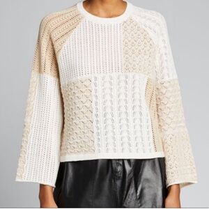 NWT $495 Alice + Olivia Martha Pointelle knit bell sleeve pullover sweater S